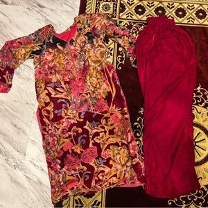 Floral Velvet Dress with pink Pants palachi set